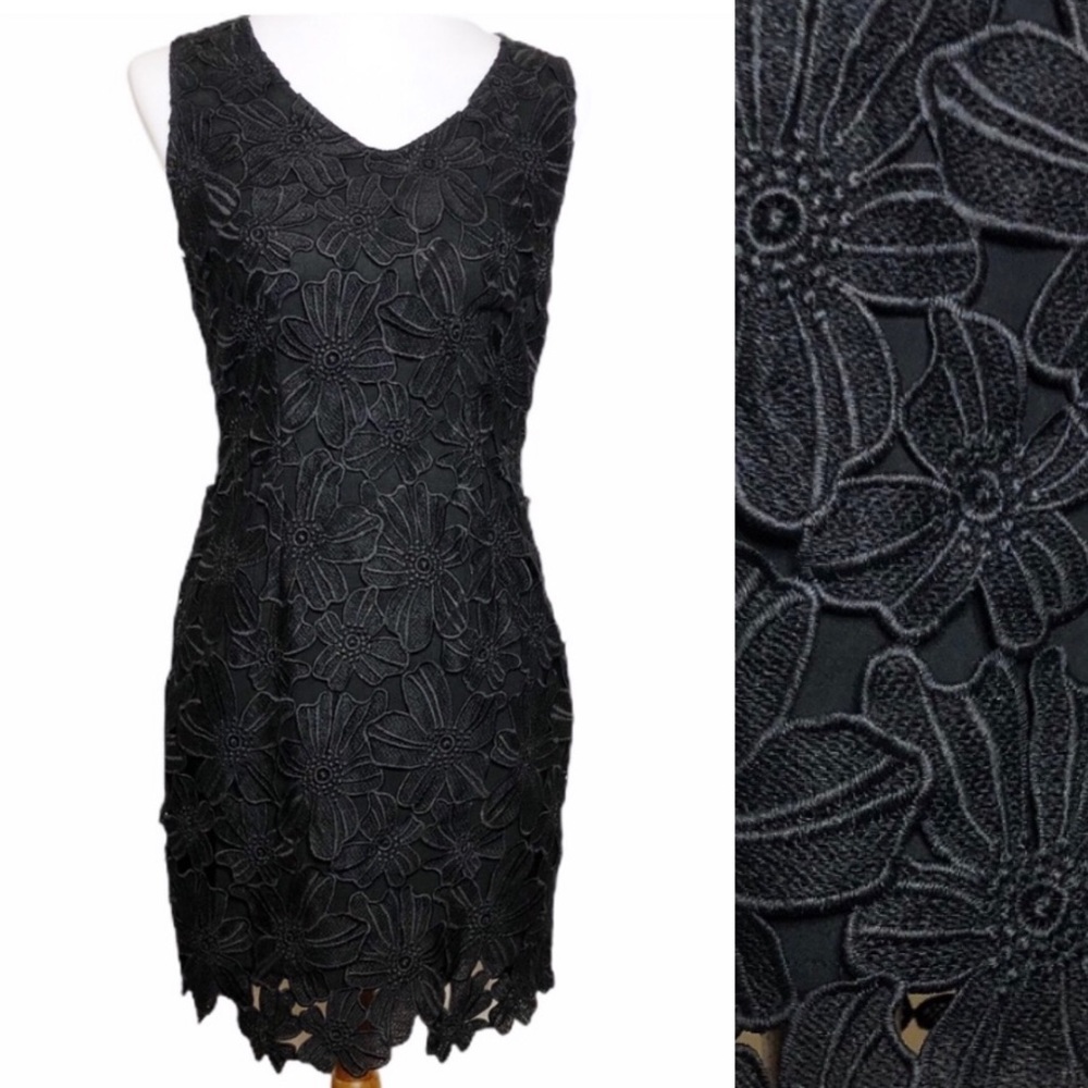 Kaii Floral Lace Little Black Dress Sz. M Classic Sleeveless